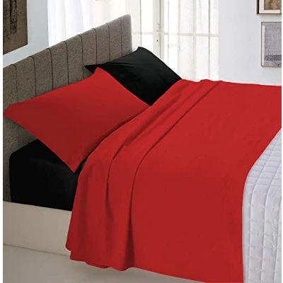 Image of Italian Bed Linen 100% Natural Cotton Bedding Set, Red/Black, Double