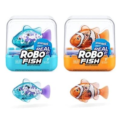 Image of Robo Fish Series 3 Robotic Swimming (Orange and Teal) electronic pet fish, summer pool toy, bath (2 Pack, Orange