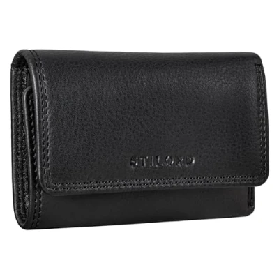 Image of STILORD &#039;Clay&#039; Mini Wallet Leather Key Case Small Organizer with RFID Blocker Ring and Coin Pocket Vintage Genuine Leather, Colour:Black