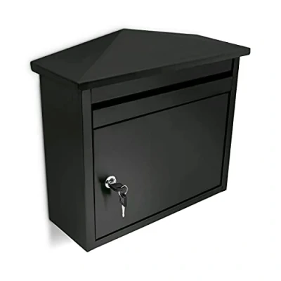 Image of Relaxdays Letter Box, 41 x 37 16 cm, Powder Coated Metal, Wall Mounted Mailbox, Weather Resistant Iron, Black