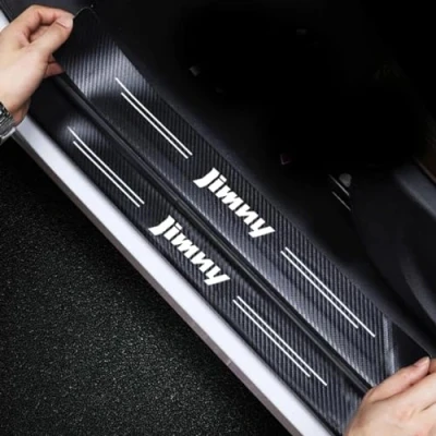 Image of 4Pcs Car Door Sill Protector Carbon Fiber Kick Plates, for Suzuki Jimny Accessories Automobile Threshold Scuff Plate Cover Steps Welcome Pedal Decorative Strips A