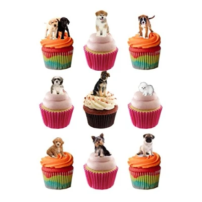 Image of 32 Stand Up Puppies Puppy Dog Themed Edible Wafer paper Cake Toppers Decorations