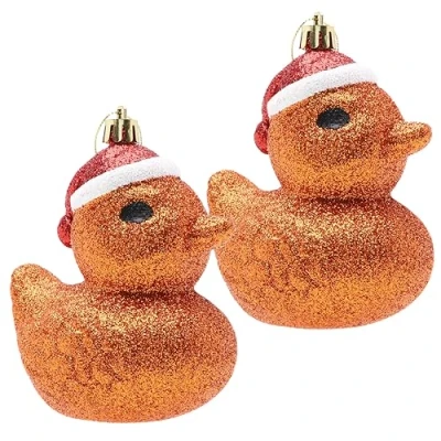 Image of Christmas Concepts® Pack of 2 110mm (4.3&quot;) Copper Glittery Festive Duck Baubles Tree Decorations