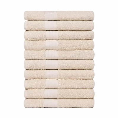 Image of Brentfords Extra Large Bathroom Towel Sheets, Jumbo Microfibre Bath Sheet Towels Super Absorbent Quick Drying 100% Cotton, Beige 90cm x 150cm Set of 10