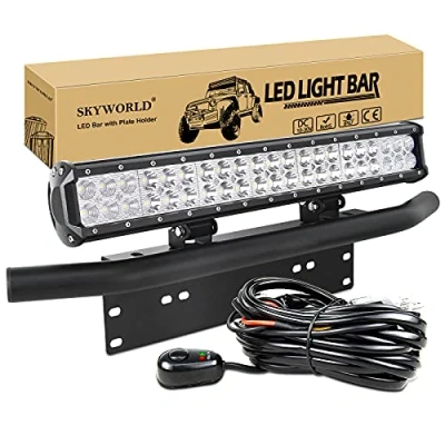 Image of SKYWORLD LED Light Bar, 20 inch 126W Spot Flood Combo Beam Work Driving Lamp with Black License Plate Mounting Bracket Wiring Harness Kit for Truck Car ATV SUV 4X4 Boat