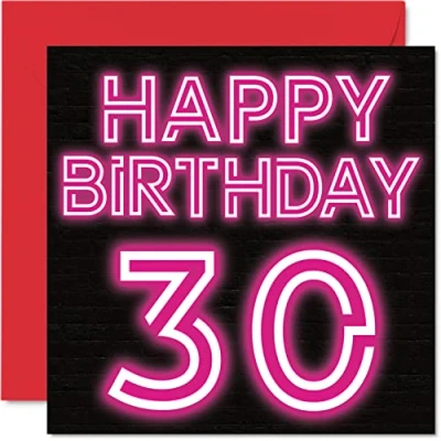 Image of Fun 30th Birthday Cards for Men Woman Neon Glow Happy Card Dad Mum Son Daughter Brother Sister Uncle Auntie Cousin, 145mm x Greeting Cards,