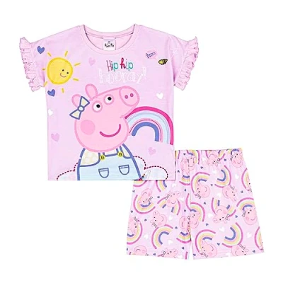 Image of Peppa Pig Girls Short Pyjamas Print Pjs Set, Official Merchandise 5 6 Lilac