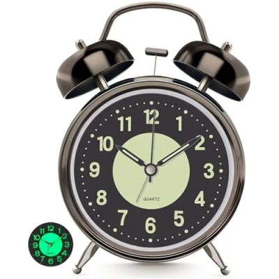 Image of Lesipee Loud Alarm Clock for Heavy Sleeper, Clocks Bedroom, 4&#039;&#039; Battery Operated Metal with Night Light, Retro Analog Bedside Bedroom Luminous dial Non Ticking