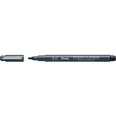Image of Pentel Pointliner Calligraphy S20P C30A Fineliner with Metal Tip, Black, Waterproof and Non fading, 3.0 mm, Pack of 1