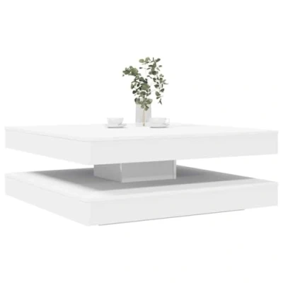 Image of vidaXL 360 Degree Rotatable Coffee Table Modern White Engineered Wood, Ample Storage, for Living Room/Office (90cm W x 90cm D 34.5cm H)