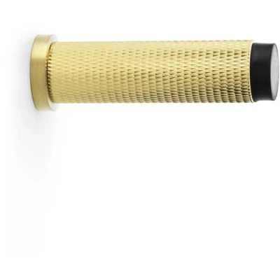 Image of Rubber Tip Knurled Wall Mounted Doorstop Satin Brass 75mm Cylinder Rose Door