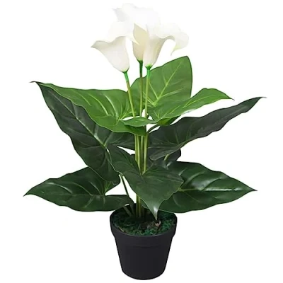 Image of vidaXL Artificial Calla Lily White 45cm Lifelike Indoor Plant with Pot, Low Maintenance Plastic Decorative for Home or Office Environment