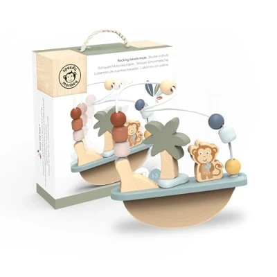 Image of Speedy Monkey Rocking Beads Maze Fun Baby Toys for Curious Minds, Perfect 1 Year Old Boy &amp; Girl Gifts FSC Certified Wood Non Toxic Paint Develops Dexterity Soft Colours