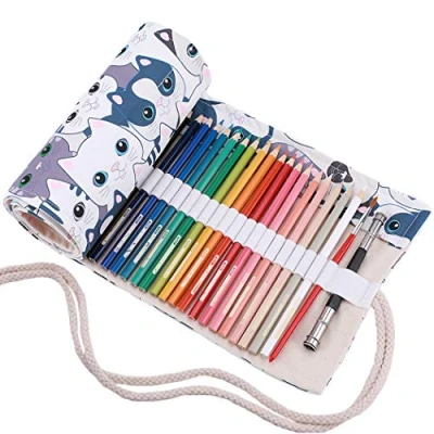 Image of Amoyie Roll Up Case for 48 Coloring Pencil, Canvas Pencil Storage Bag Wrap (no Included)