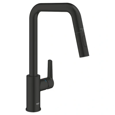 Image of GROHE Start QuickFix Pull Out Dual Spray Kitchen Sink Mixer Tap (High U Spout, 360 Swivel Area, 28 mm Ceramic Cartridge, Tails 3/8 Inch), Easy to Fit with QuickMount, Matt Black, 306312430