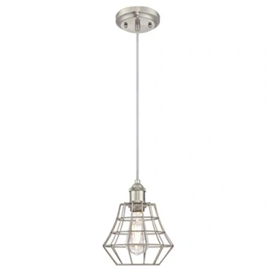Image of 63372 Nathan One Light Indoor Pendant, Brushed Nickel Finish with Angled Bell Cage Shade
