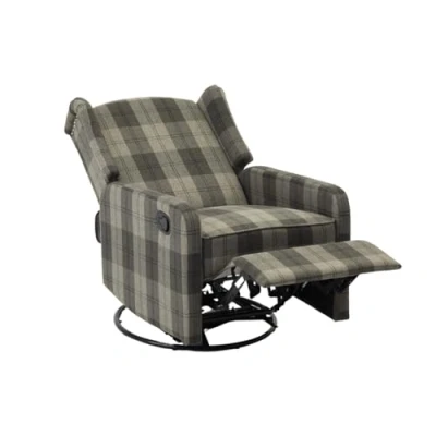 Image of Home Detail Recliner Armchair Grey Fabric Tartan Wing Back With Swivel (Grey Tartan)