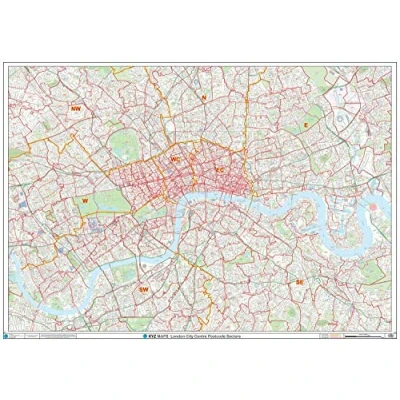 Image of London City Centre Postcode Sectors Wall Map (C1) Plastic Coated