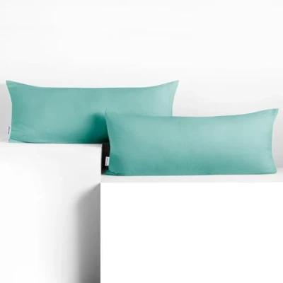 Image of DecoKing 2 x Pillowcases 40 120 cm Jersey Cotton Zip Light Turquoise Amber