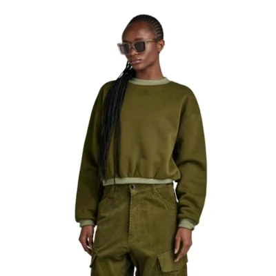 Image of G STAR RAW Women&#039;s Badge Logo Oversized Sweater, Green (dark olive D24218 C235 C744), M