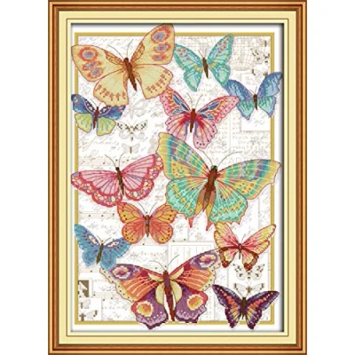Image of Cross Stitch Kits Stamped, OWN4B Butterflies Fly Freely Printed Pattern 11CT 15.7x21.7 inch DIY Embroidery Kit (Butterflies)