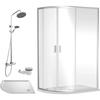 Image of Balterley Ruwa Shower Enclosure Bundle Offset Left Quadrant, Tray, Round &amp; Waste White/Chrome 1200mm x 800mm