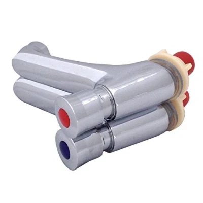 Image of Non Concussive Push Down Basin Mounted Pair of taps Chrome auto Automatic Close