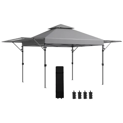 Image of Outsunny 5x3m Easy Pop Up Gazebo with 1 Button Push &amp; Extend Dual Awnings Grey