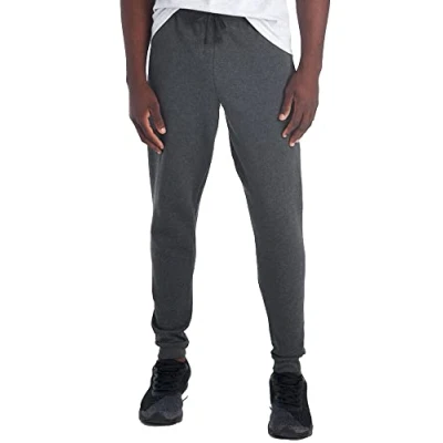 Image of Jerzees Men&#039;s Fleece Jogger Pant Sweatpants, Black Heather/Black, Large