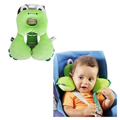 Image of G Tree Baby U Shaped Head Support Infant and Neck Pillow for Car Seat, Pushchair,Baby Seat &amp; Stroller Headrest 0 4 Years Old (Green Frog)