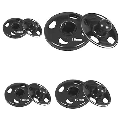 Image of Lahviuu Snap Fasteners,140 Sets Stainless Steel Sew on Press Studs Buttons Snaps Sewing Hook and Eye Fastenings,for Clothes Leather Craft Purse Handbag Repairs(8.5mm,10mm,12mm,16mm) Black