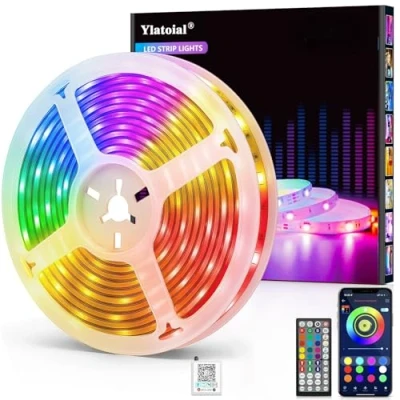Image of Ylatoial LED Lights 10m, RGB Strip Light with Smart App Control Remote, Music Sync Colour Changing Cuttable Tape for Home, Bedroom, Kitchen Cabinet Decor, Gaming Setup
