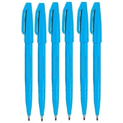 Image of Pentel Sky Blue Original Sign Pen S520 Fibre Tip Marker Pens Colour Fineliner 2mm Nib 1mm Line Width (Pack Of 6)