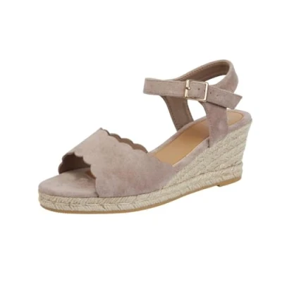 Image of Ladies Wedge Heel Buckle Ankle Strap Womens Espadrille Hessian Open Toe Sandals Shoe Sand Brown Size 6