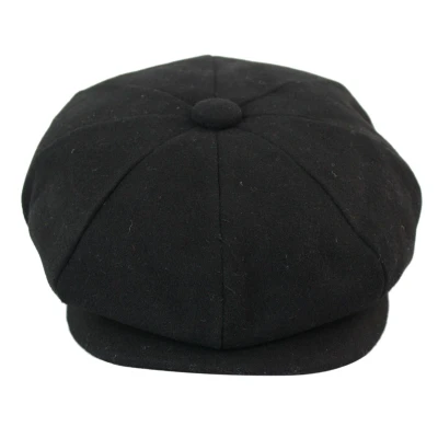 Image of Infinity Leather 8 Panel Newsboy Cap Wool Gatsby Baker Boy Grandad Irish Hat Black 2XL