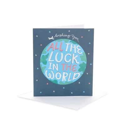 Image of UK Greetings Good Luck Card for Him/Her/Friend World Design