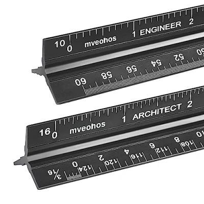 Image of Architectural and Engineering Scale Ruler Set, Imperial Measurements 12&#039;&#039;, Black Laser Etched Aluminum Architect Triangular for Architects, Students, Draftsman, Engineers