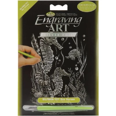 Image of Bulk Buy: Royal Silmin 101 Mini Silver Foil Brush Engraving Art Kit 5 x 7 Inches Sea Horses (6 Pack)