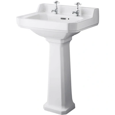 Image of Hudson Reed Richmond Basin with Full Pedestal 560mm Wide 2 Tap Hole