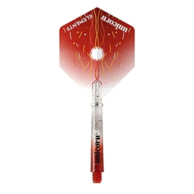 Image of Unicorn Dart Shafts &amp; Flights Set Gripper 4 Elements Firestorm Combo Pack Durable Polycarbonate Two Tone Red Gradient with Infused Specks Long 41mm 3 Stems