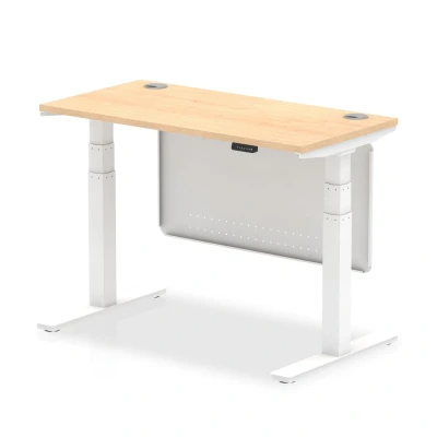 Image of Air 1200x600 Height Adjustable Desk Maple CP White Leg Modesty Panel