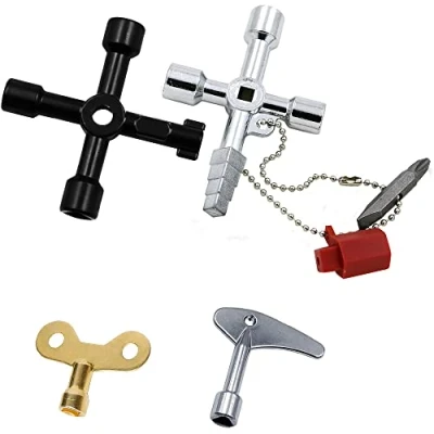 Image of 4 Pcs Utility Key Kit, Workshop Assortment Radiator Meter Box Keys, 4/7 Way Multi Functional Bleed Triangular for Water Gas Electric Plumbers Tool