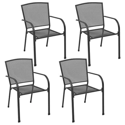 Image of vidaXL Modern Steel Mesh Outdoor/Indoor Chairs Set of 4, Anthracite, Stacking Design for Easy Storage, Weather Resistant