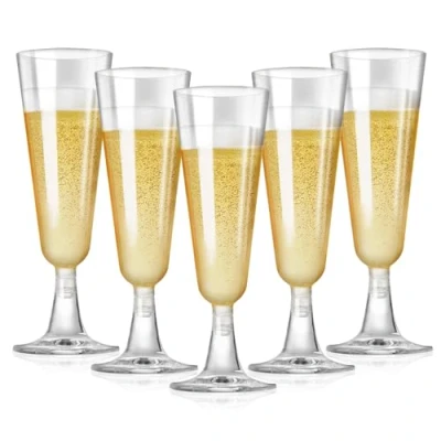 Image of MEETOZ 50Pcs Premium PP Champagne Flutes,150ml/5oz Reusable Prosecco Glasses,PP Flutes for Cocktail, Dessert Toasting Glasses Parties, Weddings, Birthdays, Picnic