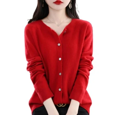 Image of TeysHa Women&#039;s Cashmere Cardigan Sweater,Wool Crew Neck Button Down Long Sleeve Sweater,Soft Warm Knit Elastic Jumpers (red,Medium)