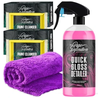 Image of Car Clay Bar Detailing Kit, 100g Medium Grade Block and Detail Lube Spray Amazing Paintwork Finish Cleaning Pure Definition (1000ml + 2 x Towel)