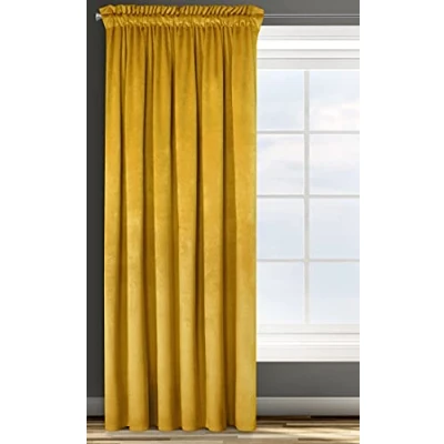 Image of Eurofirany Design91 ROSA Soft Plain Opaque Velvet Curtain with Rufflette Tape For Rail 1 Unit, Fluffy Panel Drape Classic Glamour Elegant Living Room, Bedroom, W53 x L118, Black