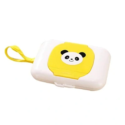 Image of Baby Wipes Case Wet Wipe Box Dispenser for Stroller Portable Rope Lid Covered Cartoon Pattern Tissue Boxes Yellow