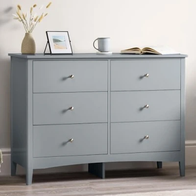 Image of CHRISTOW Grey Chest Of Drawers, 6 Drawer Storage Organiser Unit, Modern Wooden MDF Bedroom Cabinet Furniture, Living Room Hallway, Brushed Chrome Handles, Smooth Glide Runners (H70cm x W80cm D40cm)