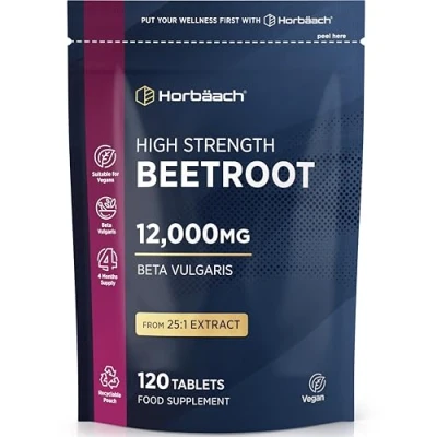 Image of Beetroot Tablets 36000mg 120 High Strength 25:1 Extract Suitable for Vegans and Vegetarians by Horbaach
